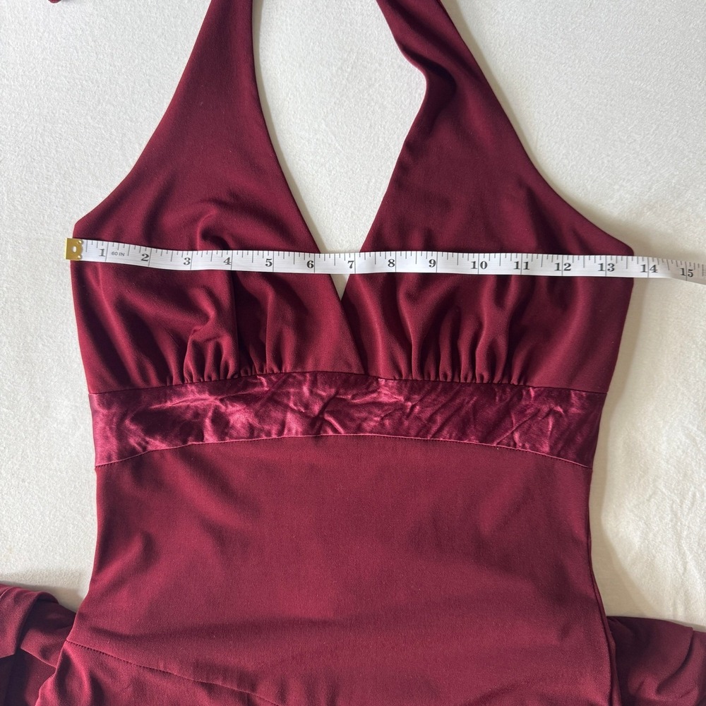 Vtg Y2K Babydoll Halter Dress Burgundy Handkerchief Hem Satin Romantic DarkFairy - Picture 4 of 10